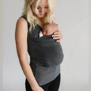 Lalabu soothe shirt gray baby wearing postpartum tank